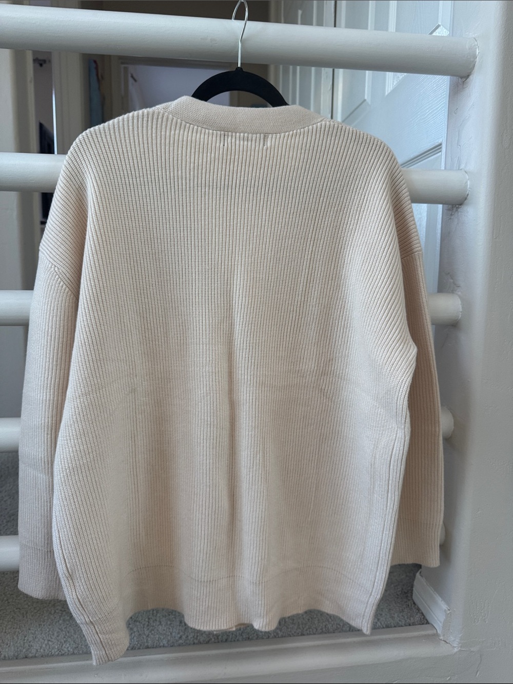 Relaxed Cream Ribbed Button-Front Cardigan - Picture 4 of 4